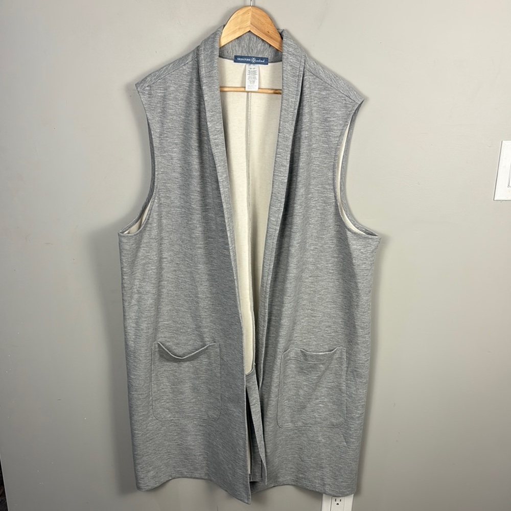 Signature Weekend Gray Open Front Long Sweatshirt Vest Plus Women's Size 2X 2T
